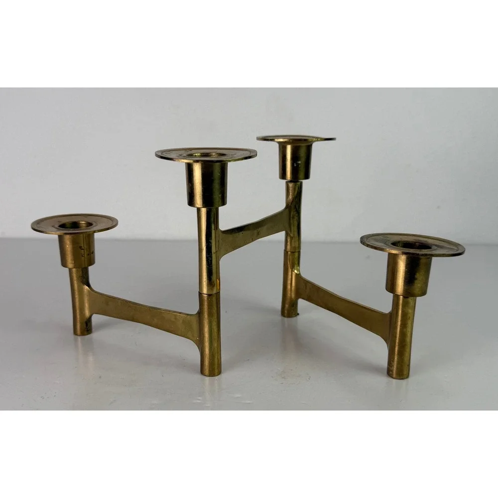 Vtg Brutalist Mid-Century Modern Folding Brass 4 Candle Holder Candelabra MCM